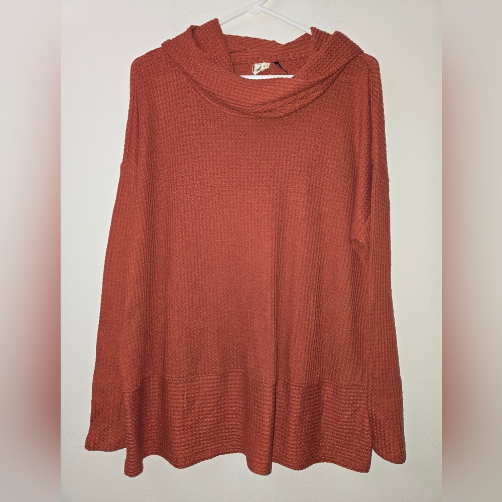 Anthropologie Akemi + Kin Rust Orange Waffle Turtle Cowl Neck Top size Large